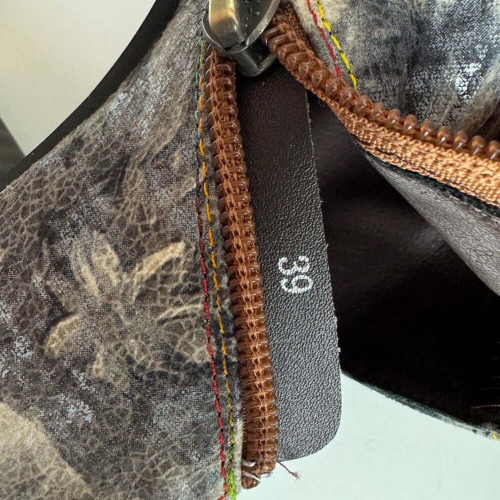 NWOT Gray Embossed Floral Buckle Leather Side Zip Loafer Bootie - Picture 8 of 14